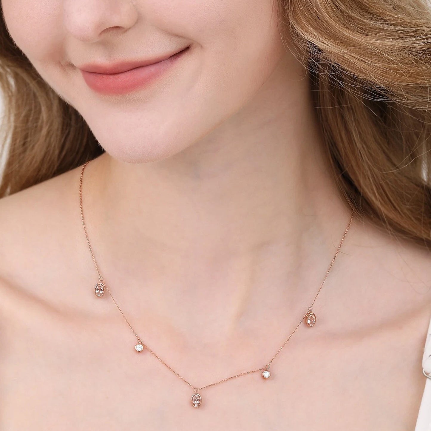 Oval Morganite Charm Choker Necklace