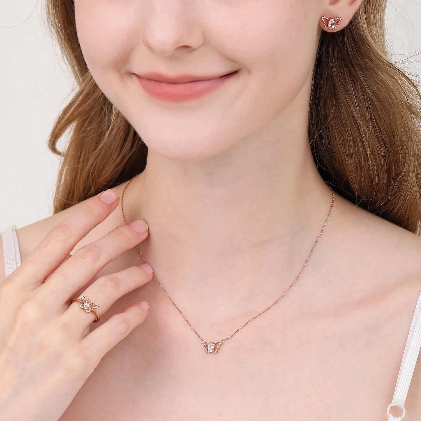 Oval Morganite Butterfly Necklace