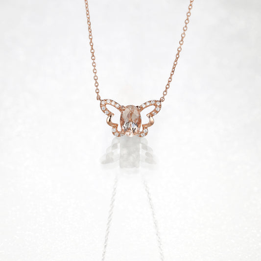 Oval Morganite Butterfly Necklace