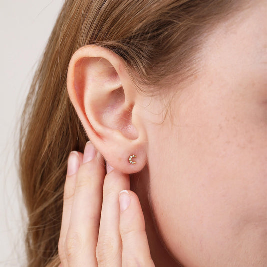 Crescent Moon Diamond Stud Earrings