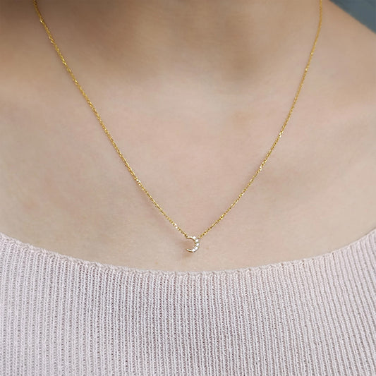 Tiny Moon Diamond Necklace