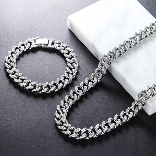 Iced Out Hip Hop Chain Necklace Bracelet Set (LC0002, B0020)