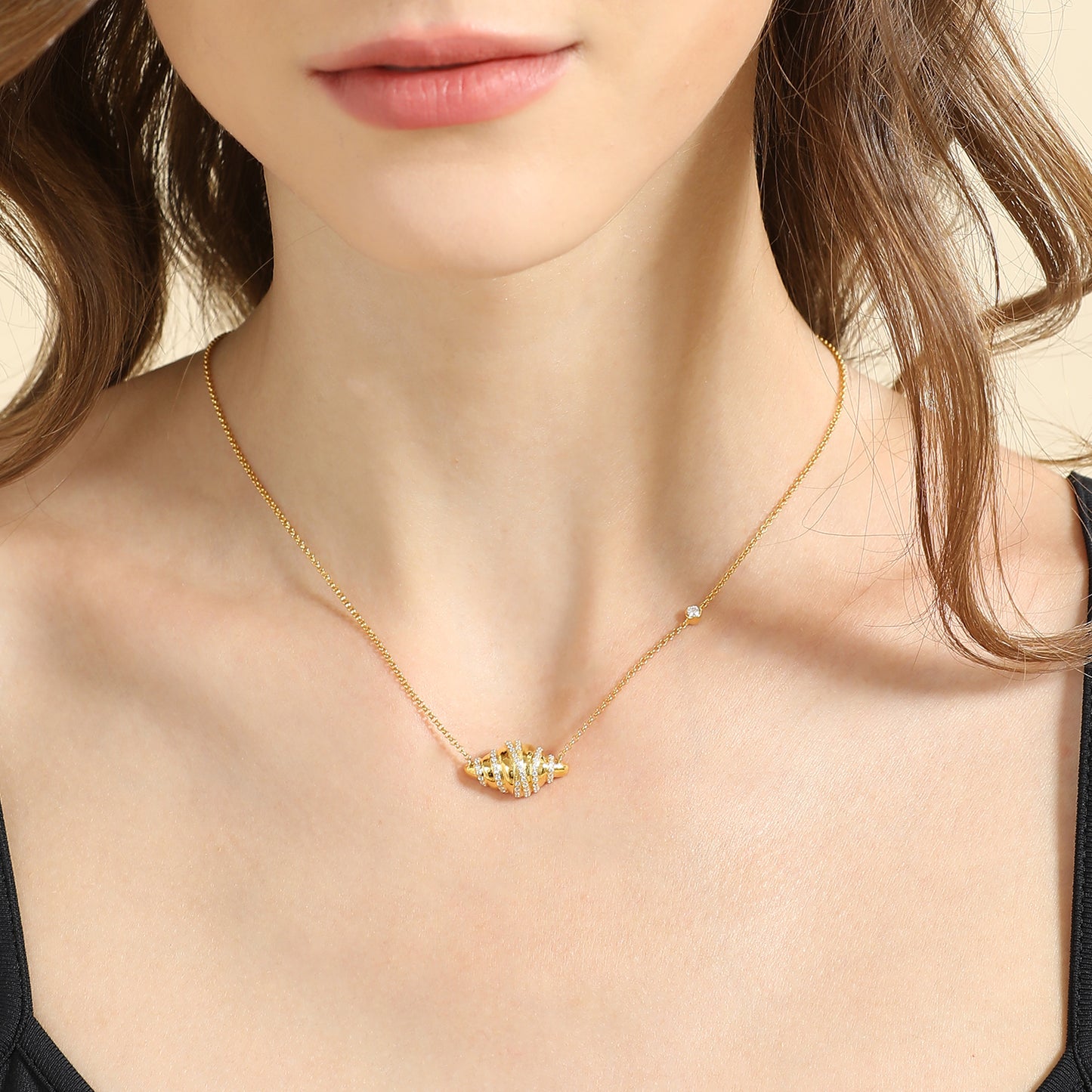 14K Gold Croissant Diamond Necklace
