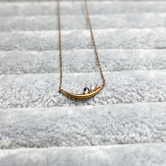 Moonstone Diamond Smiling Moon Necklace