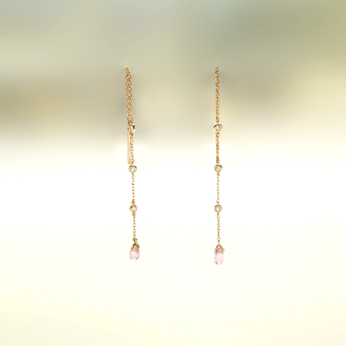 Lab Pink Sapphire Drop Threader Earrings