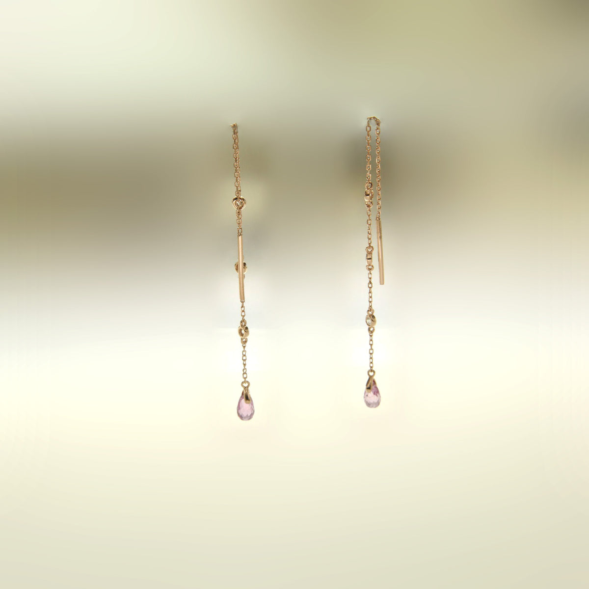 Lab Pink Sapphire Drop Threader Earrings