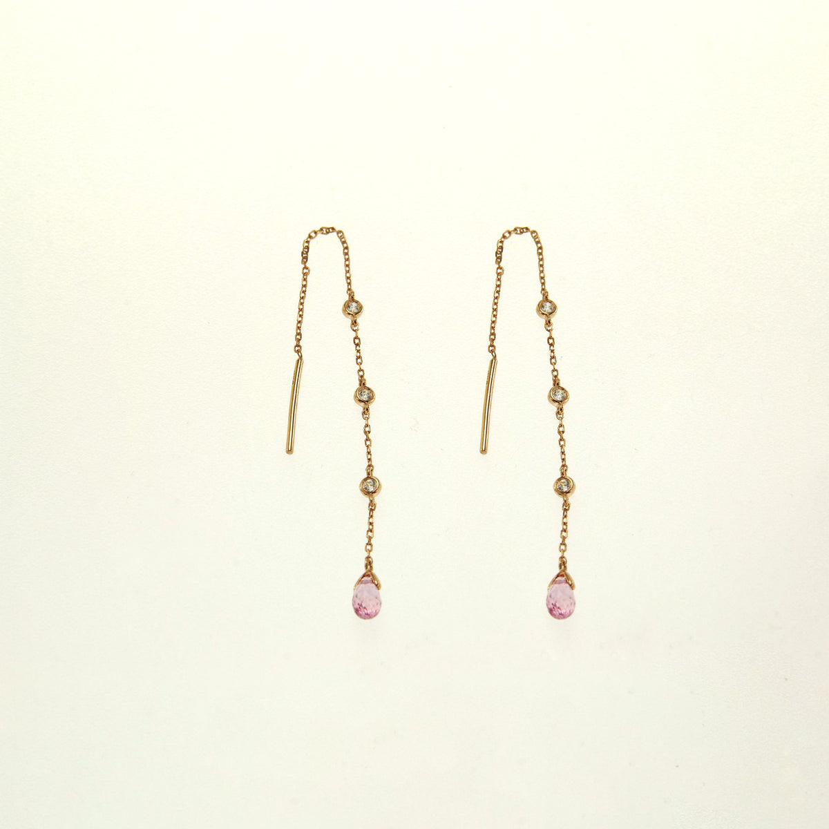 Lab Pink Sapphire Drop Threader Earrings
