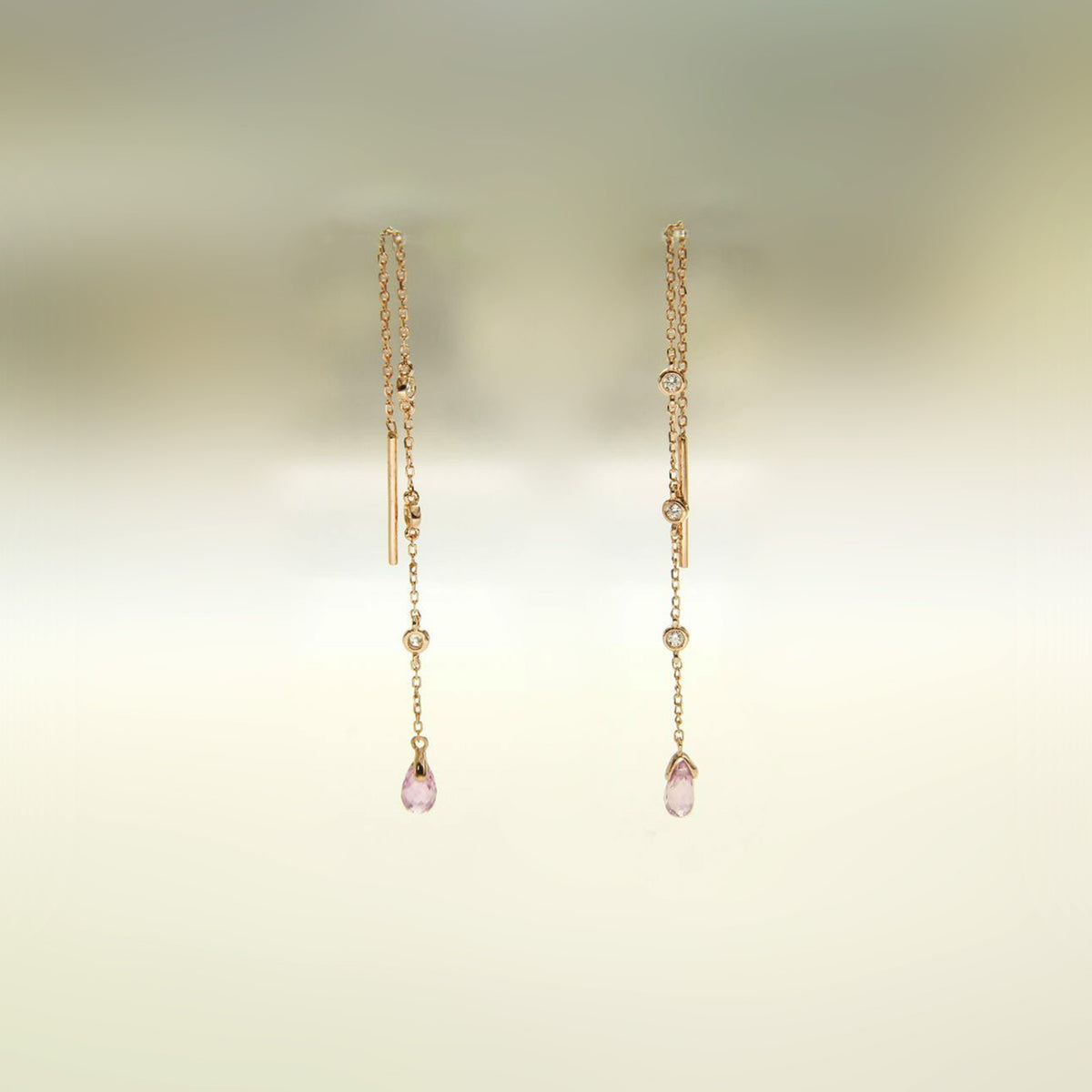 Lab Pink Sapphire Drop Threader Earrings