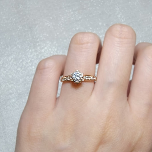 Rose Gold Floral Cubic Zirconia Ring
