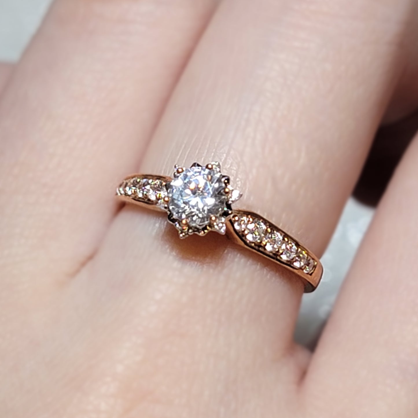Rose Gold Floral Cubic Zirconia Ring