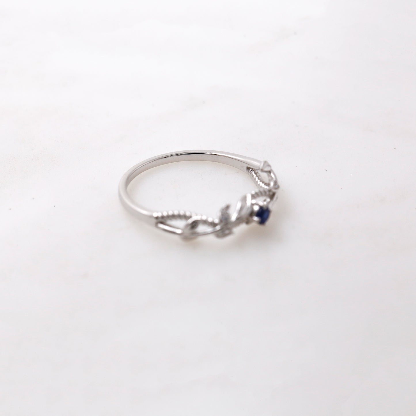Silver Sapphire Leaf Ring