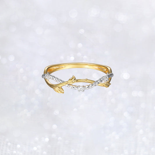 Two Tone Twisted Leaf Ring