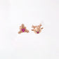 Rose Gold Ruby Christmas Reindeer & Leaf Stud