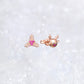 Rose Gold Ruby Christmas Reindeer & Leaf Stud