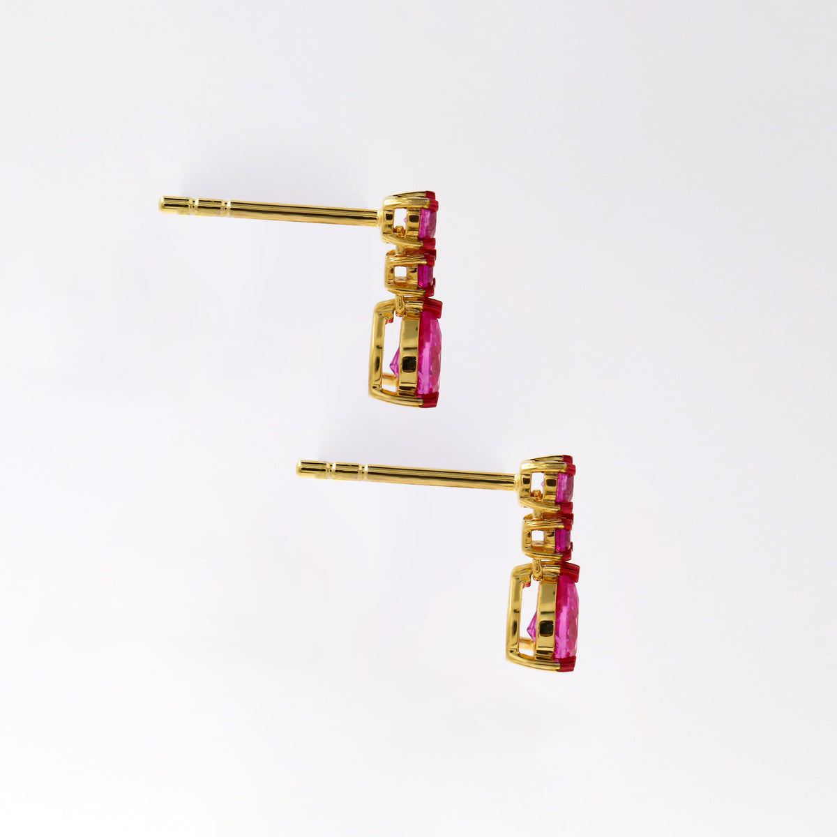 Lab Pink Sapphire Ruby Drop Earrings