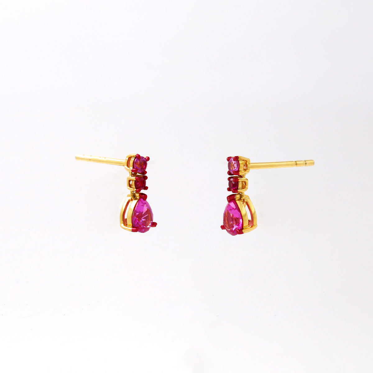 Lab Pink Sapphire Ruby Drop Earrings