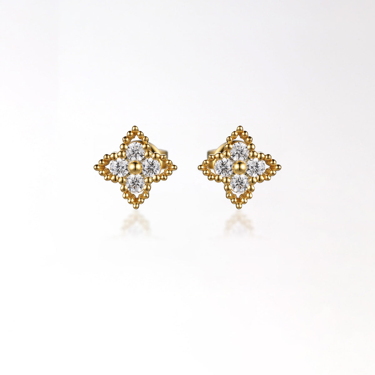 Diamond Sharp Flower Milgrain Earrings