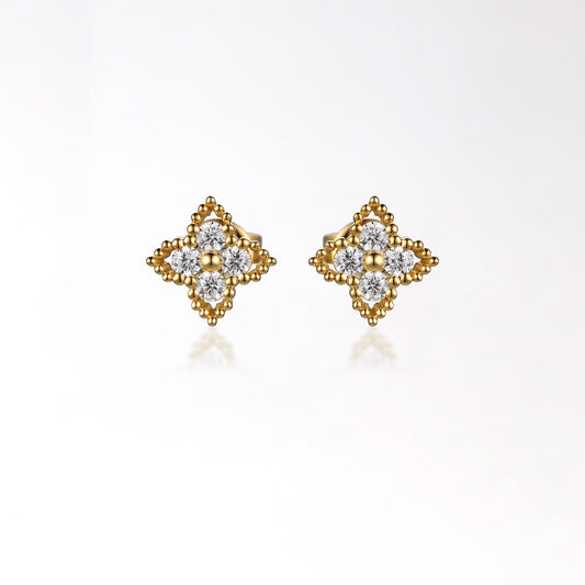Diamond Sharp Flower Milgrain Earrings