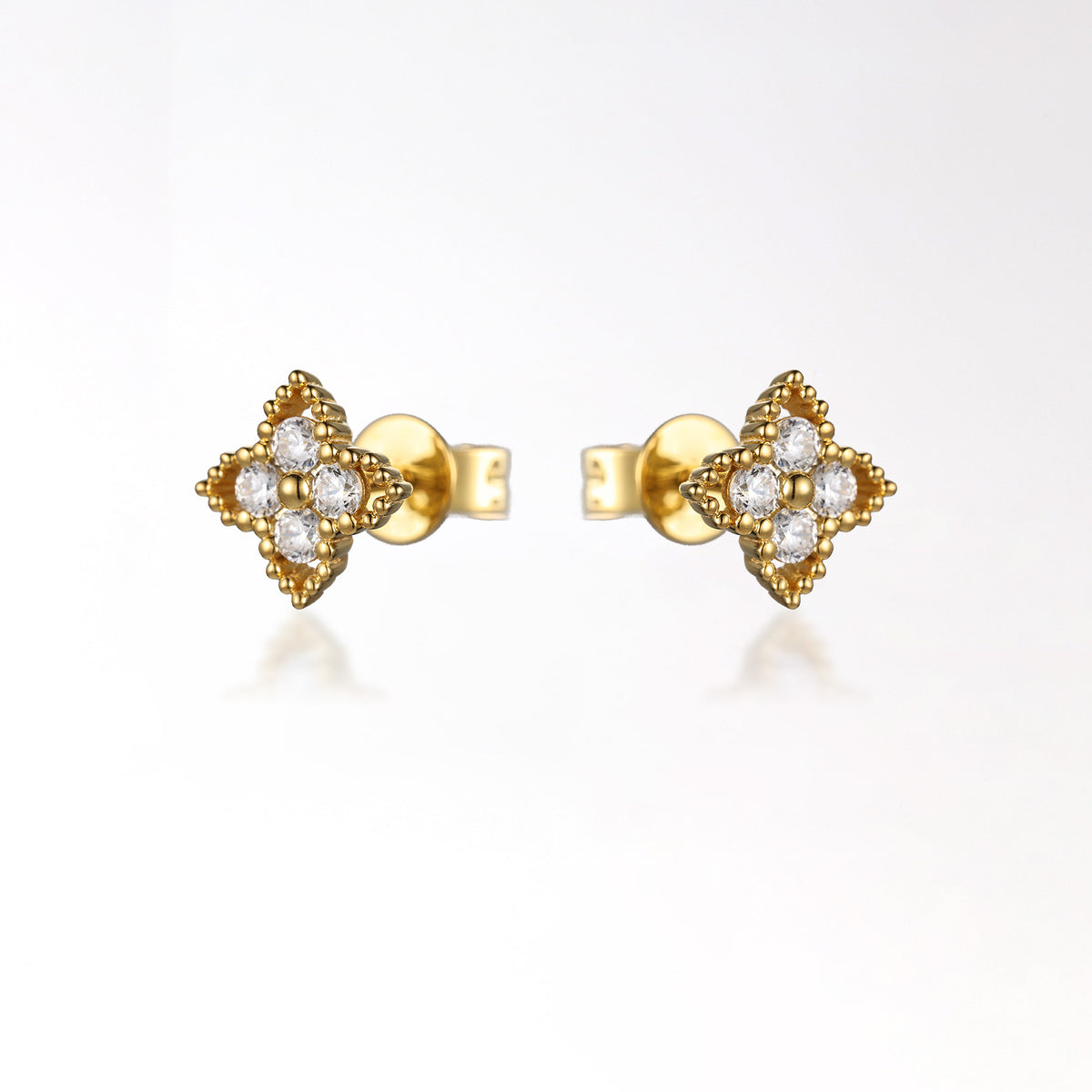 Diamond Sharp Flower Milgrain Earrings