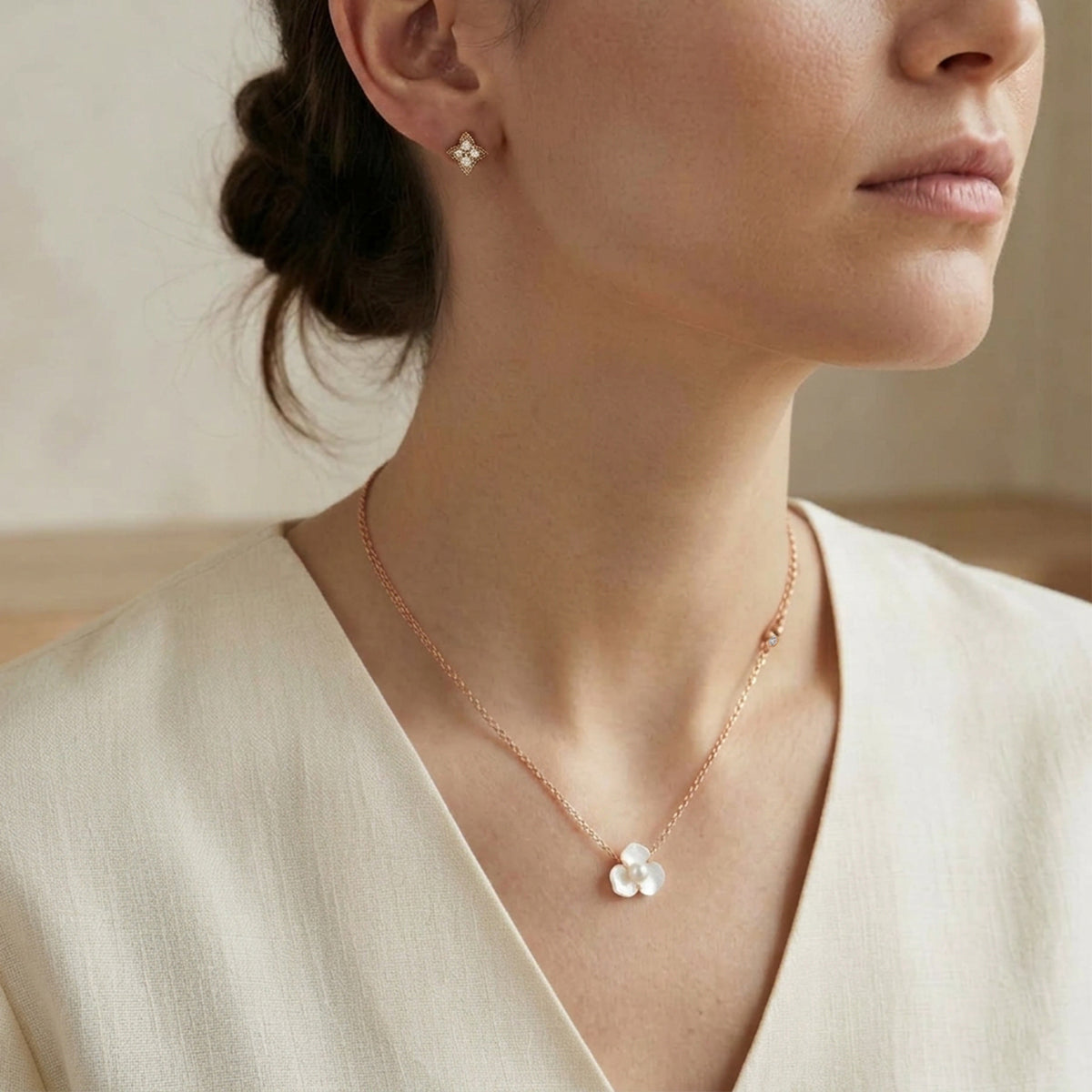 Diamond Sharp Flower Milgrain Earrings
