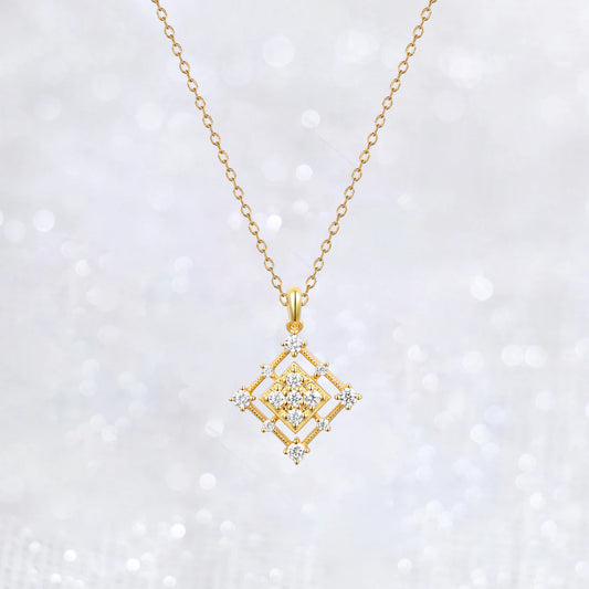 14K Gold Gothic Vintage Rhombus Necklace