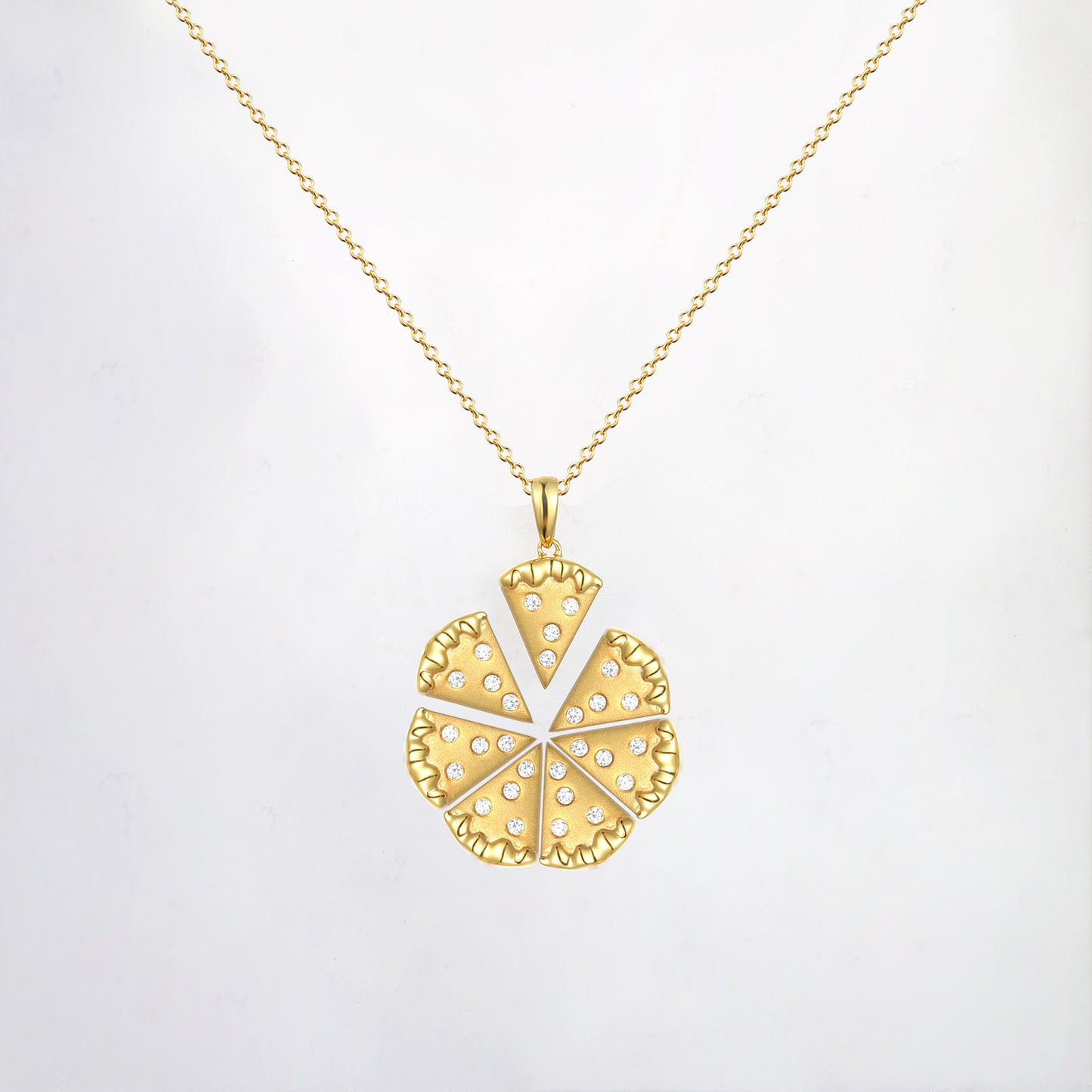 14K Gold Pizza Diamond Necklace