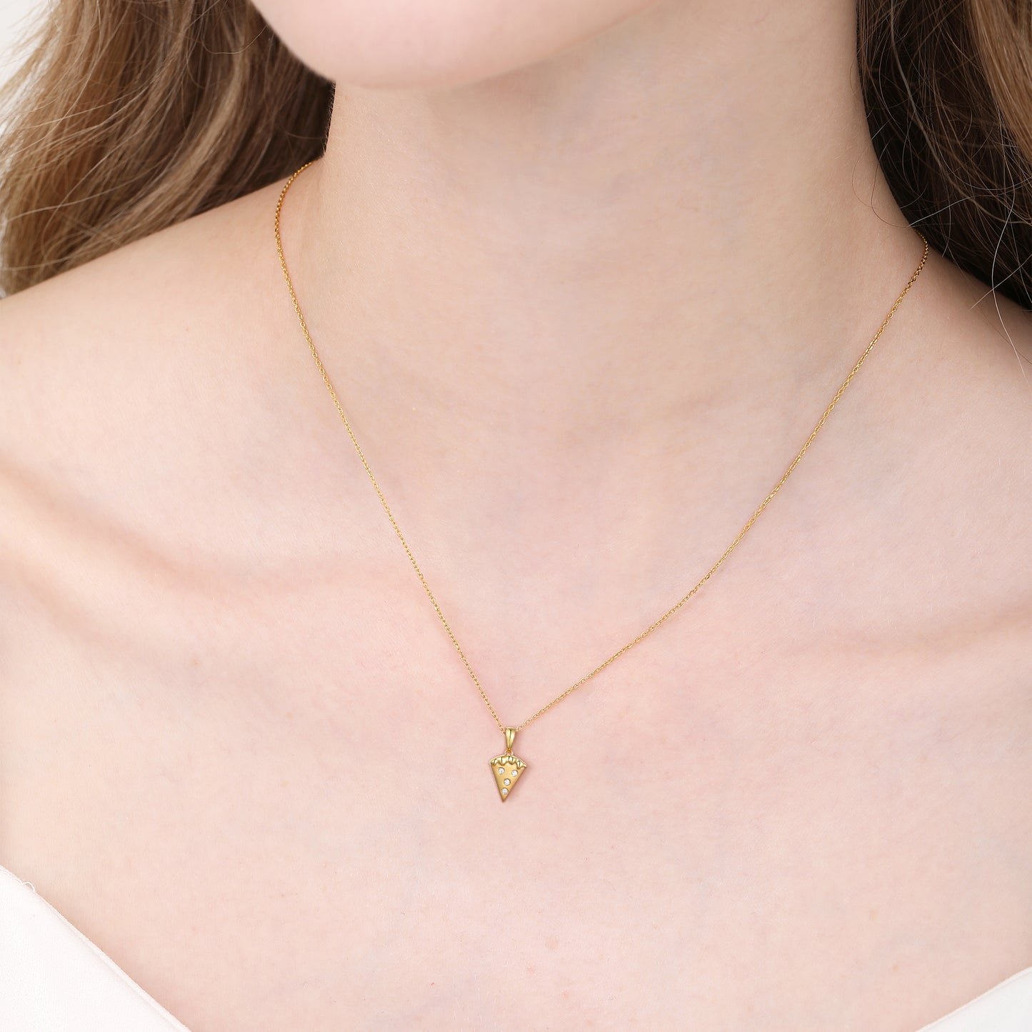 14K Gold Pizza Diamond Necklace