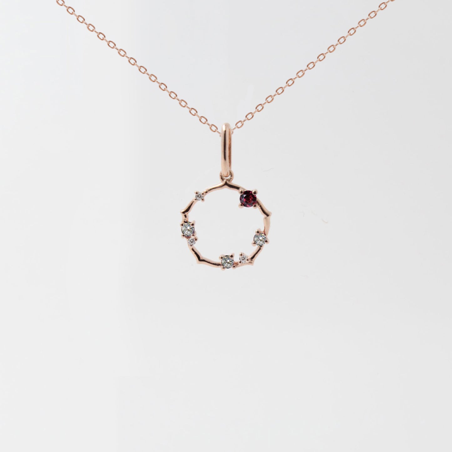 Rose Gold Open Circle Dainty Ruby Pendant