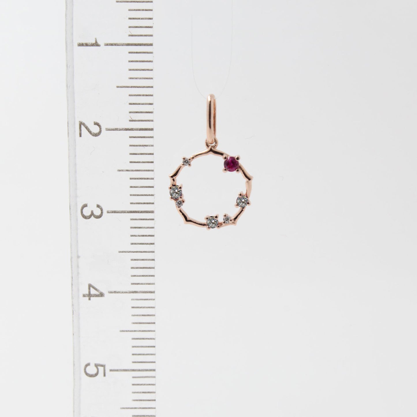 Rose Gold Open Circle Dainty Ruby Pendant