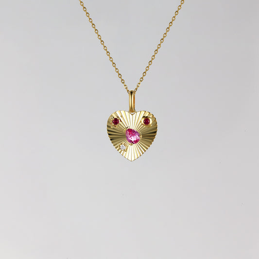 Ruby Pink Sapphire Heart Necklace, Radiant Style