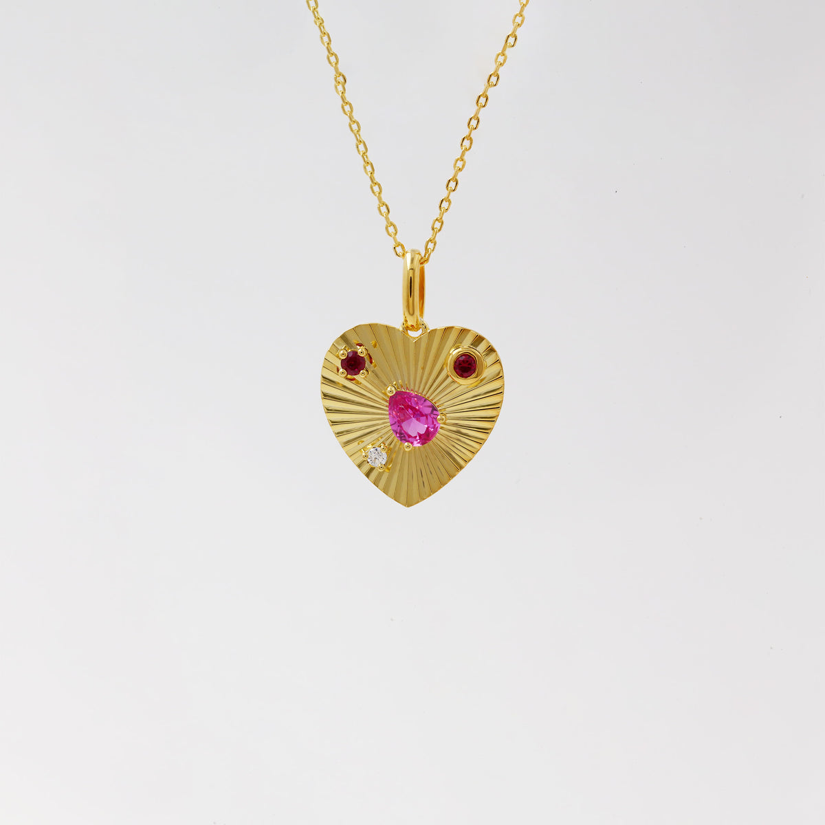 Ruby Pink Sapphire Heart Necklace, Radiant Style