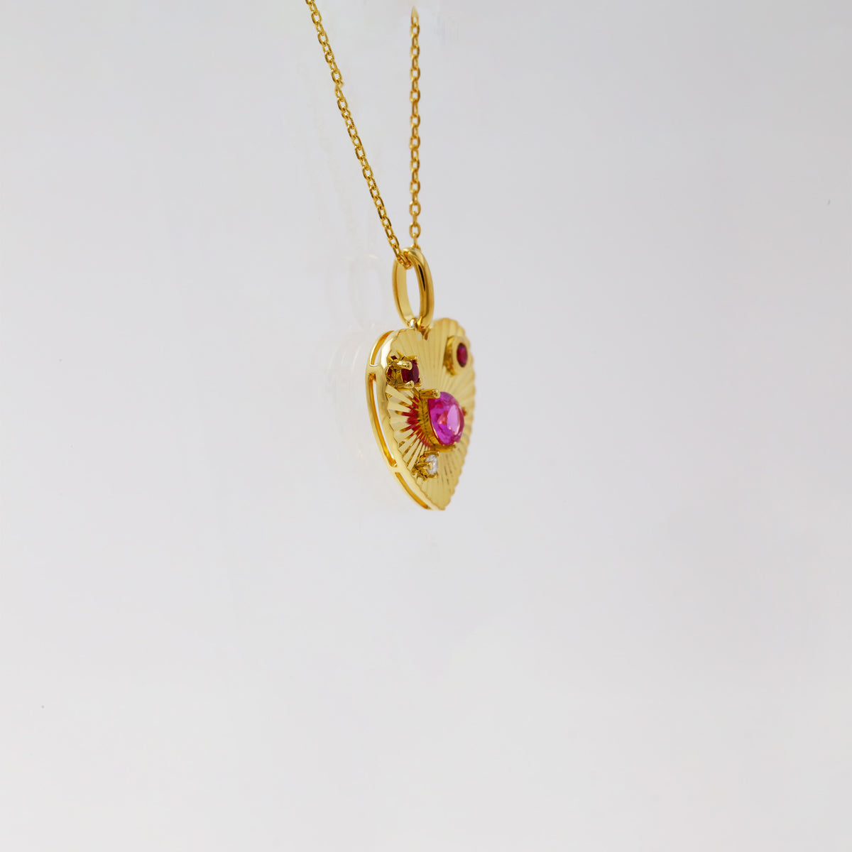 Ruby Pink Sapphire Heart Necklace, Radiant Style
