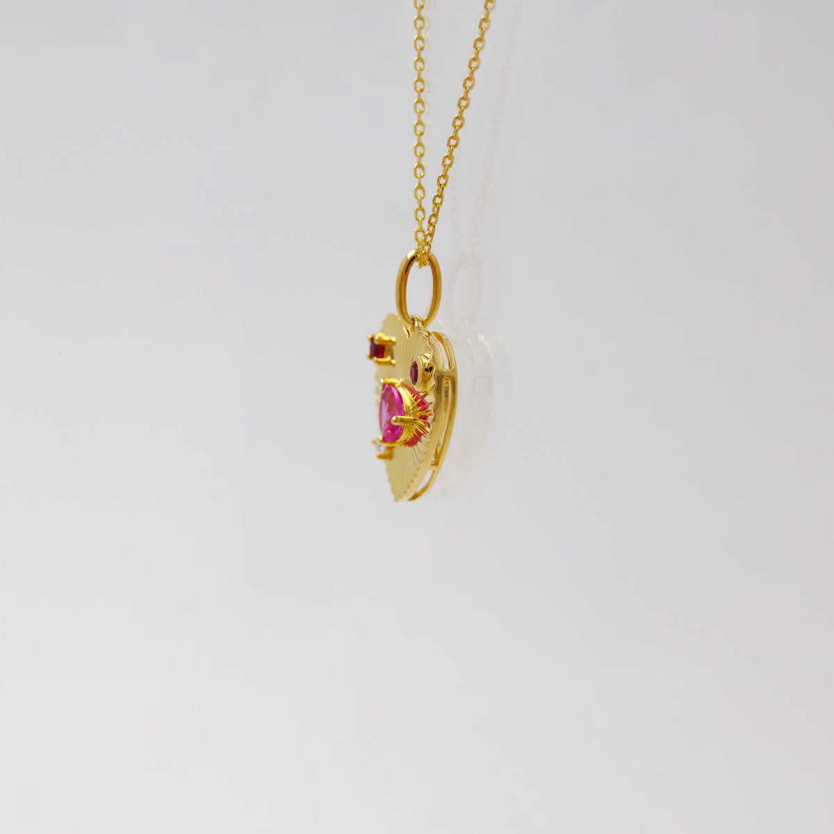 Ruby Pink Sapphire Heart Necklace, Radiant Style