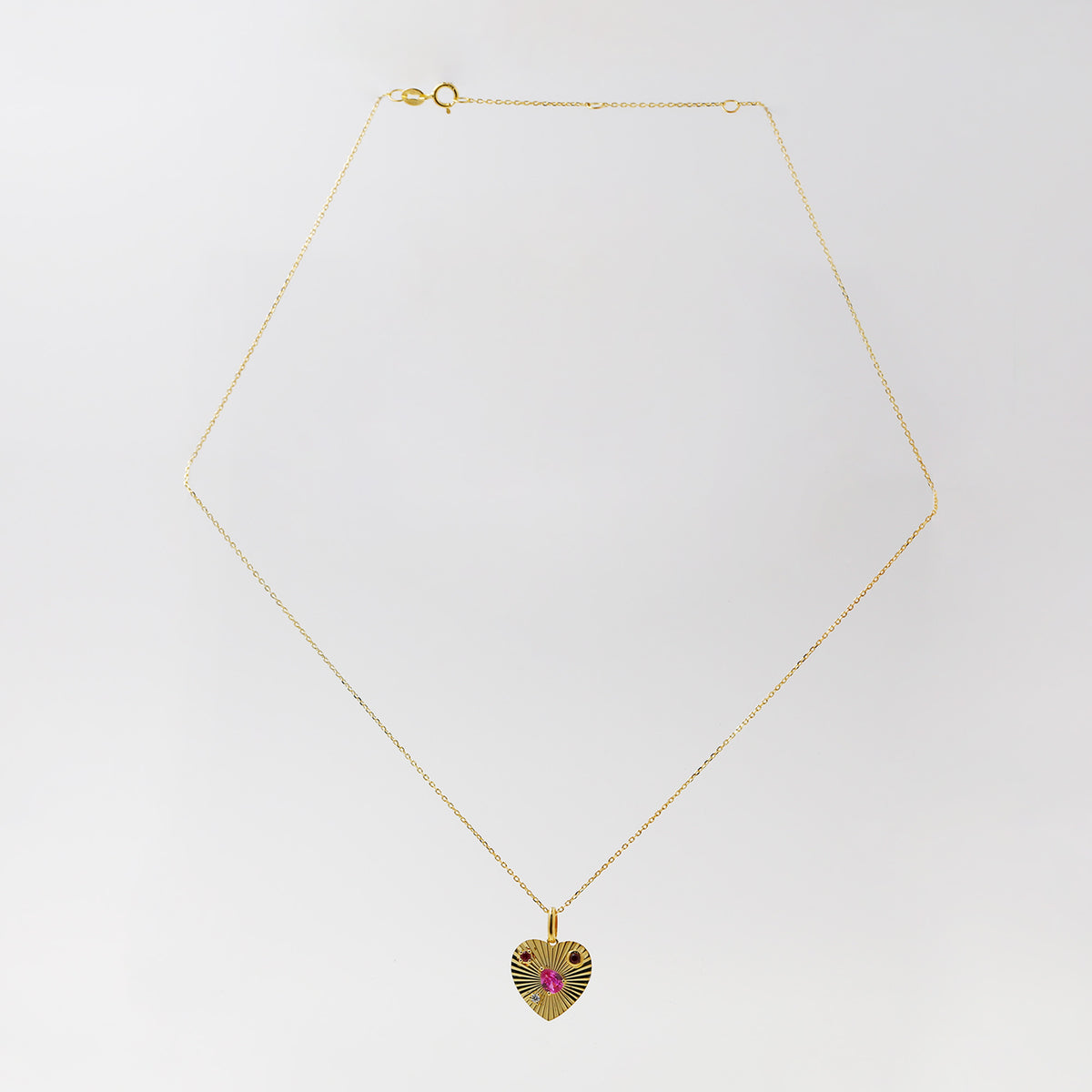 Ruby Pink Sapphire Heart Necklace, Radiant Style