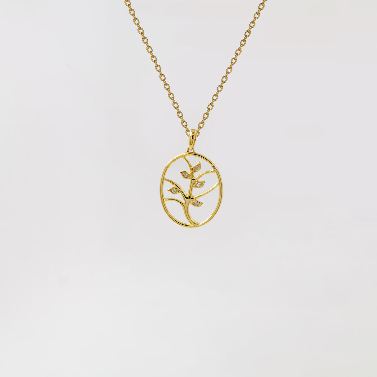 Gold Plant Diamond Oval Necklace