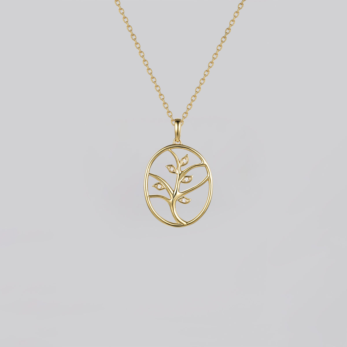 Gold Plant Diamond Oval Necklace