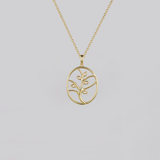 Gold Plant Diamond Oval Necklace