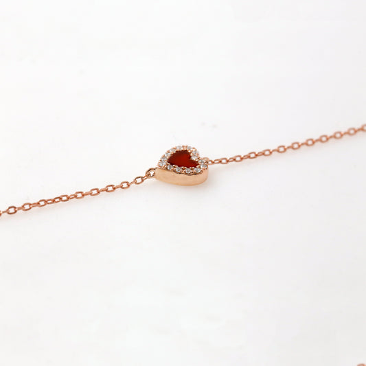 Rose Gold Red Agate Heart Charm Bracelet