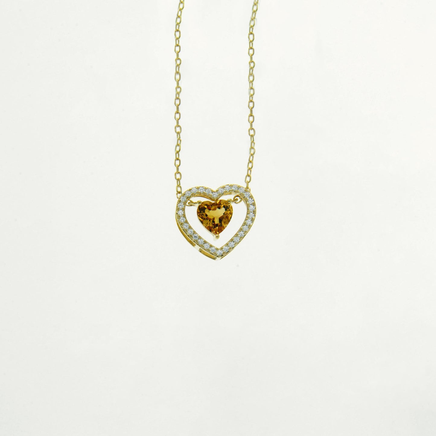 Citrine Diamond Open Heart Pendant