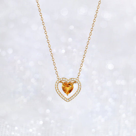 Citrine Diamond Open Heart Pendant