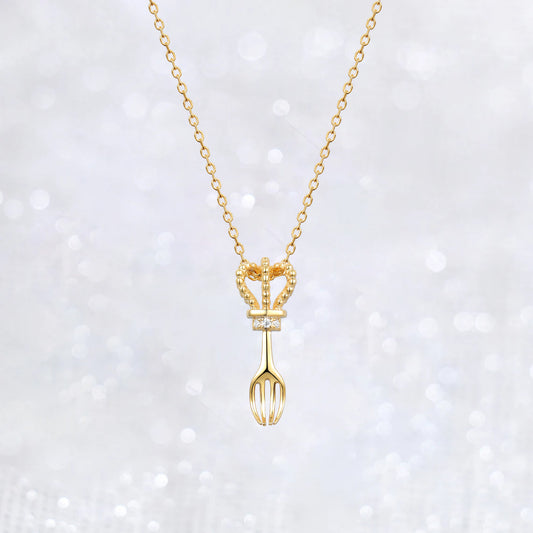 Gold Fork King Crown Charm Necklace