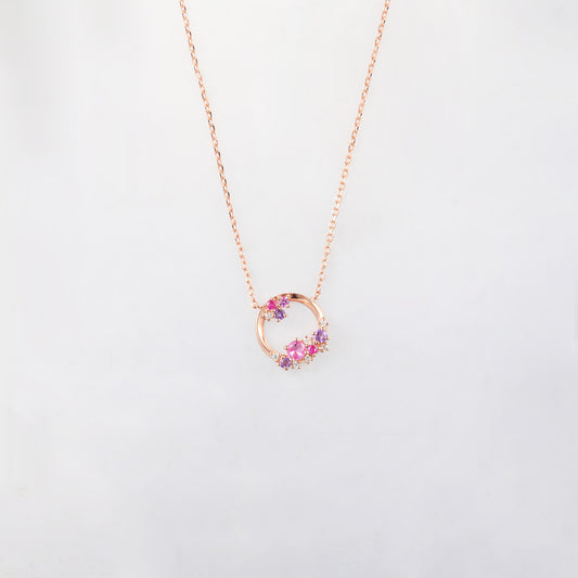 Ruby Pink Amethyst Cluster Open Circle Necklace