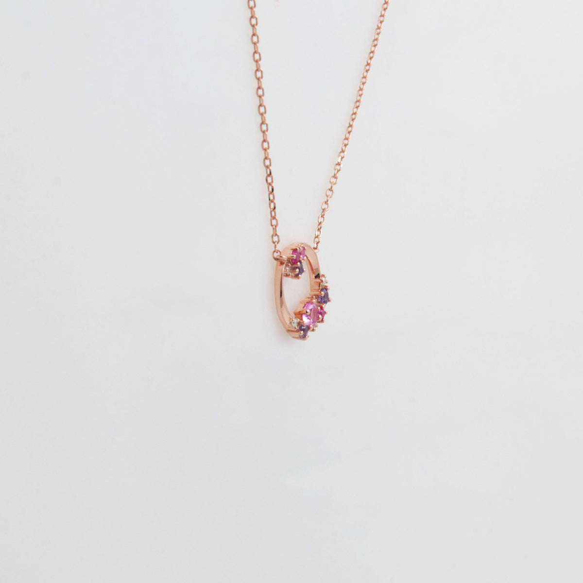 Ruby Pink Amethyst Cluster Open Circle Necklace