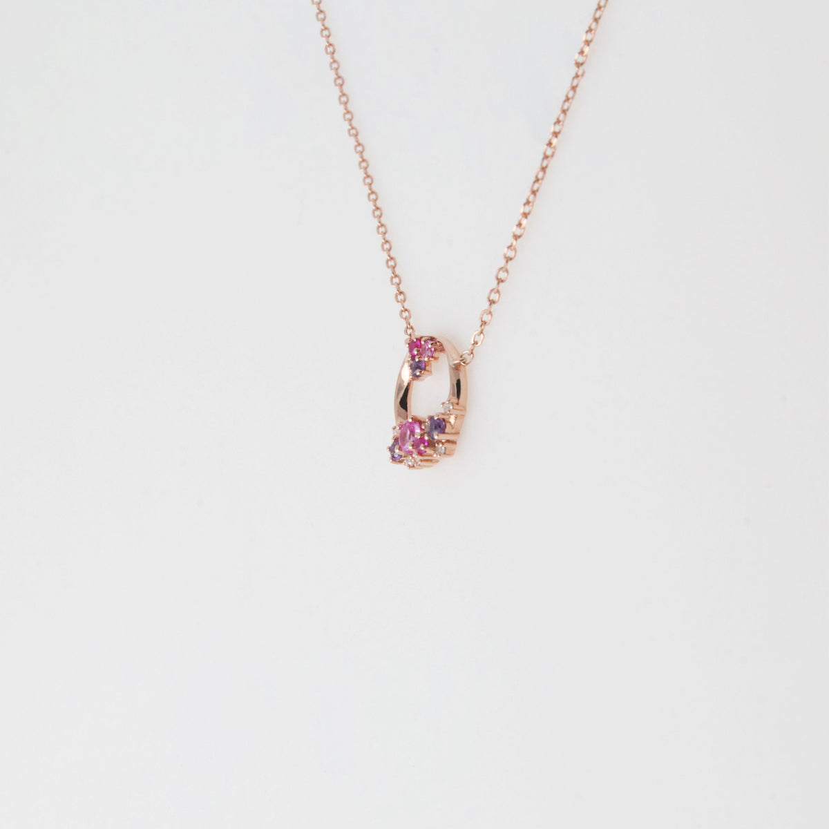 Ruby Pink Amethyst Cluster Open Circle Necklace
