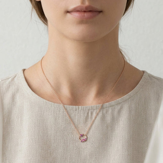 Ruby Pink Amethyst Cluster Open Circle Necklace