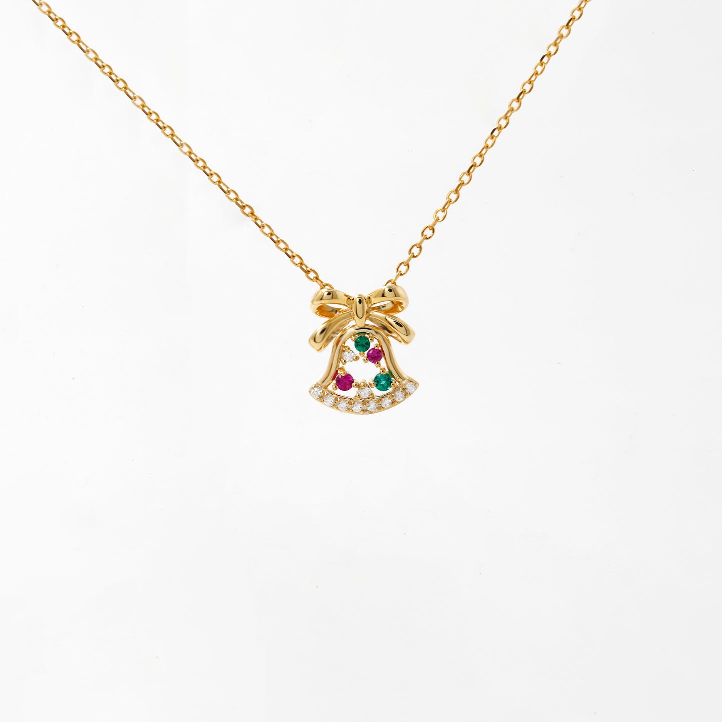 Solid Gold Christmas Bell Necklace