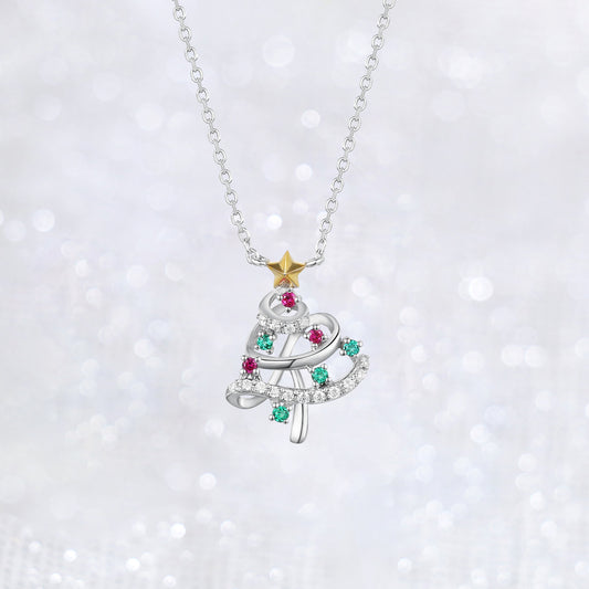 White Gold Christmas Tree Necklace