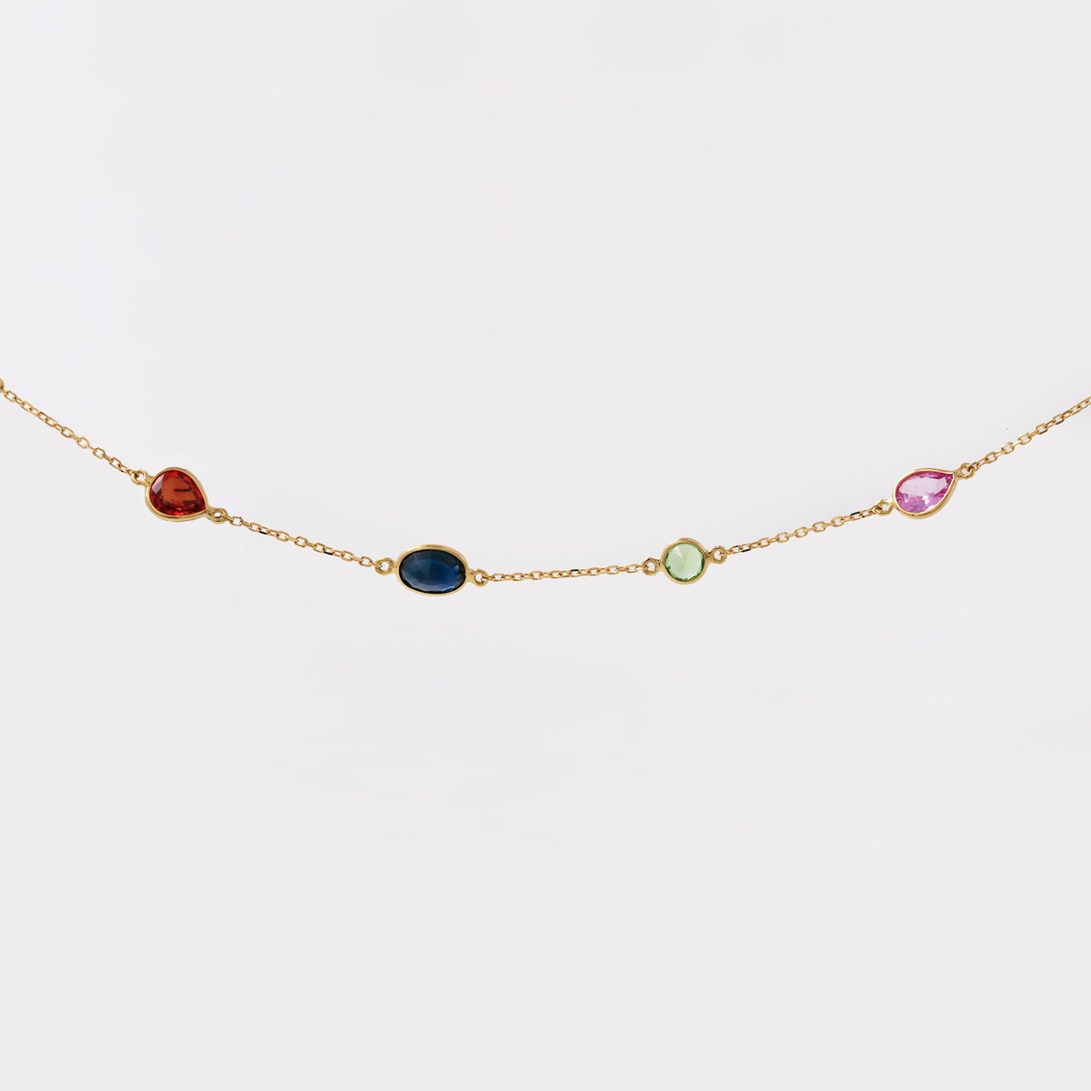Dark Colorful Rainbow Gemstone Station Necklace