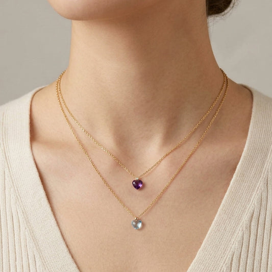 Amethyst Heart Polished Gold Diamond Necklace