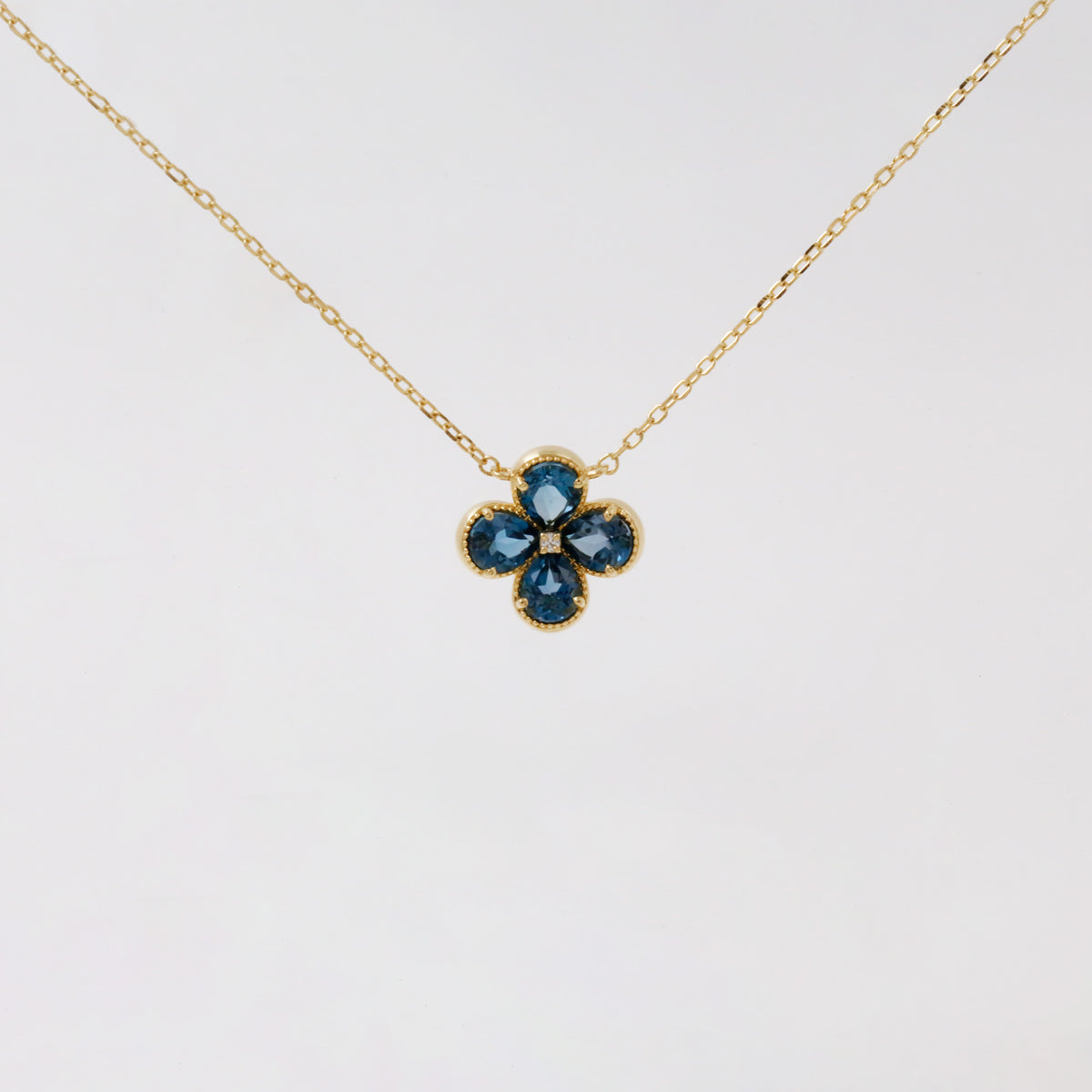 London Blue Topaz Clover Diamond Necklace